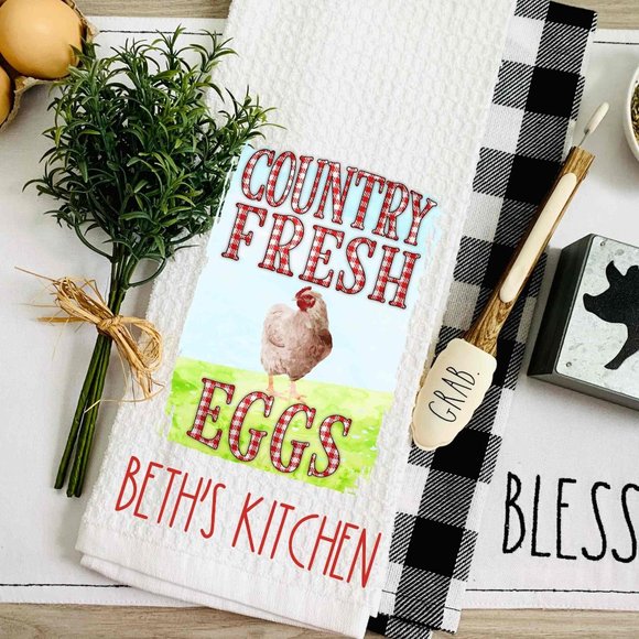 TEA TOWEL-Country Fresh-Kitchen Towel-Personalized-Housewarming Gift-Hostess Gi… - Picture 1 of 2